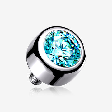 Implant Grade Titanium Internally Threaded Bezel Set Round Swarovski Crystal Part-Aqua